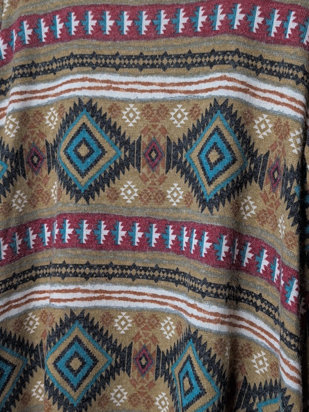 Aztec-Pattern Long Sleeve Tunic Dress - Teal & Tan - Picture 4 of 7